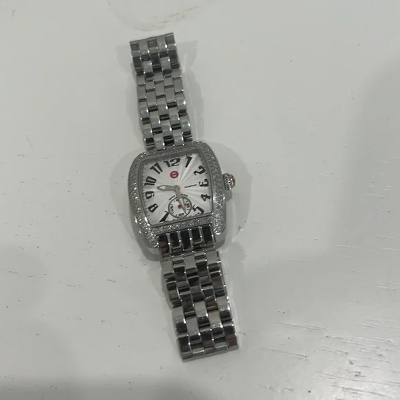 Silver tone Michele watch with bezel surrounded by diamonds. It’s perfect Marking the 25th anniversary of the original Deco, the  main image 4